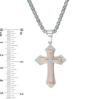Previously Owned - Men's Gothic-Style Layered Cross Pendant in Stainless Steel and Rose IP - 24"|Peoples Jewellers