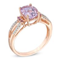 Previously Owned - Oval Rose de France Amethyst and Lab-Created White Sapphire Ring in 10K Rose Gold|Peoples Jewellers