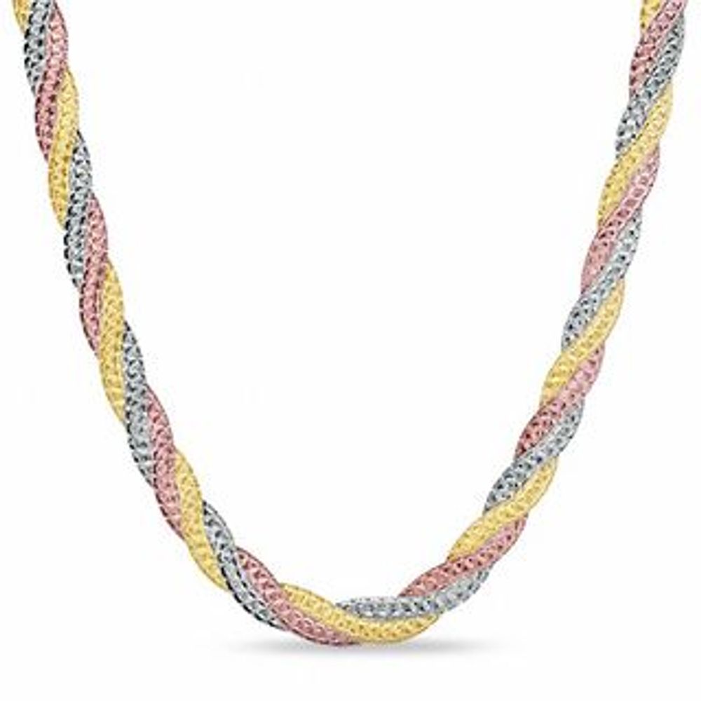 Previously Owned - Ladies' Braided Snake Chain Necklace in Sterling Silver with 14K Tri-Tone Gold Plate - 17"|Peoples Jewellers