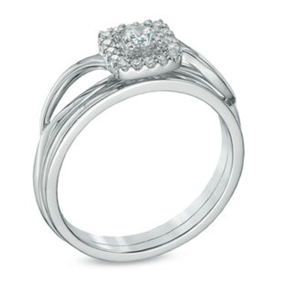 Previously Owned - 1/4 CT. T.W.   Diamond Square Frame Bridal Set in 14K White Gold (I/I2)|Peoples Jewellers