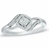 Previously Owned - 0.09 CT. T.W. Diamond Square Bypass Ring in Sterling Silver|Peoples Jewellers