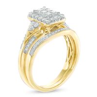 Previously Owned - 0.60 CT. T.W. Princess-Cut Composite Diamond Rectangle Frame Split Shank Bridal Set in 10K Gold|Peoples Jewellers