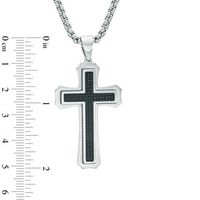 Previously Owned - Men's Gothic-Style Cross Pendant with Black Carbon Fibre in Stainless Steel - 24"|Peoples Jewellers