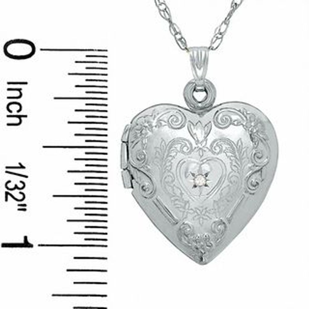 Previously Owned - Diamond Accent Floral Heart Locket in 10K White Gold|Peoples Jewellers