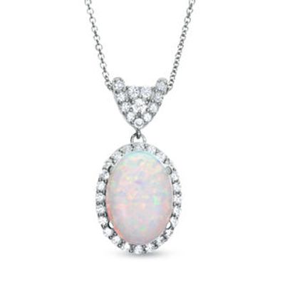 Previously Owned - Oval Lab-Created Opal and White Sapphire Pendant in Sterling Silver|Peoples Jewellers