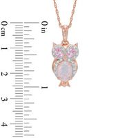 Previously Owned - Lab-Created Opal with Pink and White Sapphire Owl Pendant in Sterling Silver with 14K Rose Gold Plate|Peoples Jewellers