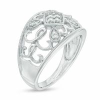 Previously Owned - 0.10 CT. T.W. Quad Diamond Scroll Dome Ring in Sterling Silver|Peoples Jewellers
