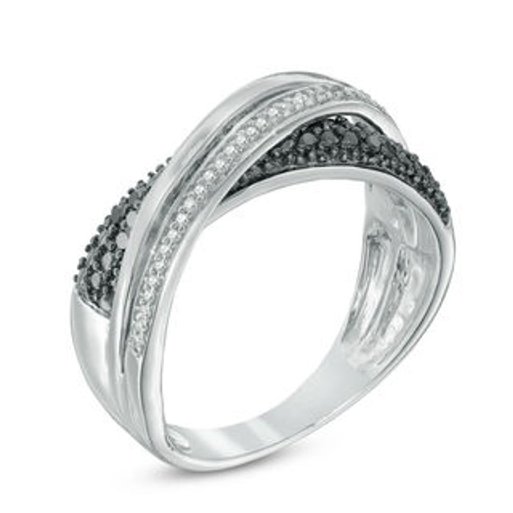 Previously Owned - 0.15 CT. T.W. Enhanced Black and White Diamond Orbit Crossover Ring in Sterling Silver|Peoples Jewellers