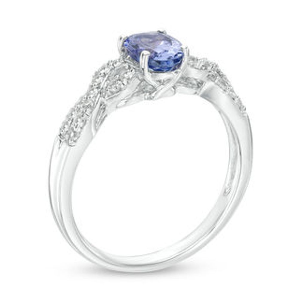 Previously Owned - Oval Tanzanite and Lab-Created White Sapphire Braid Ring in Sterling Silver|Peoples Jewellers