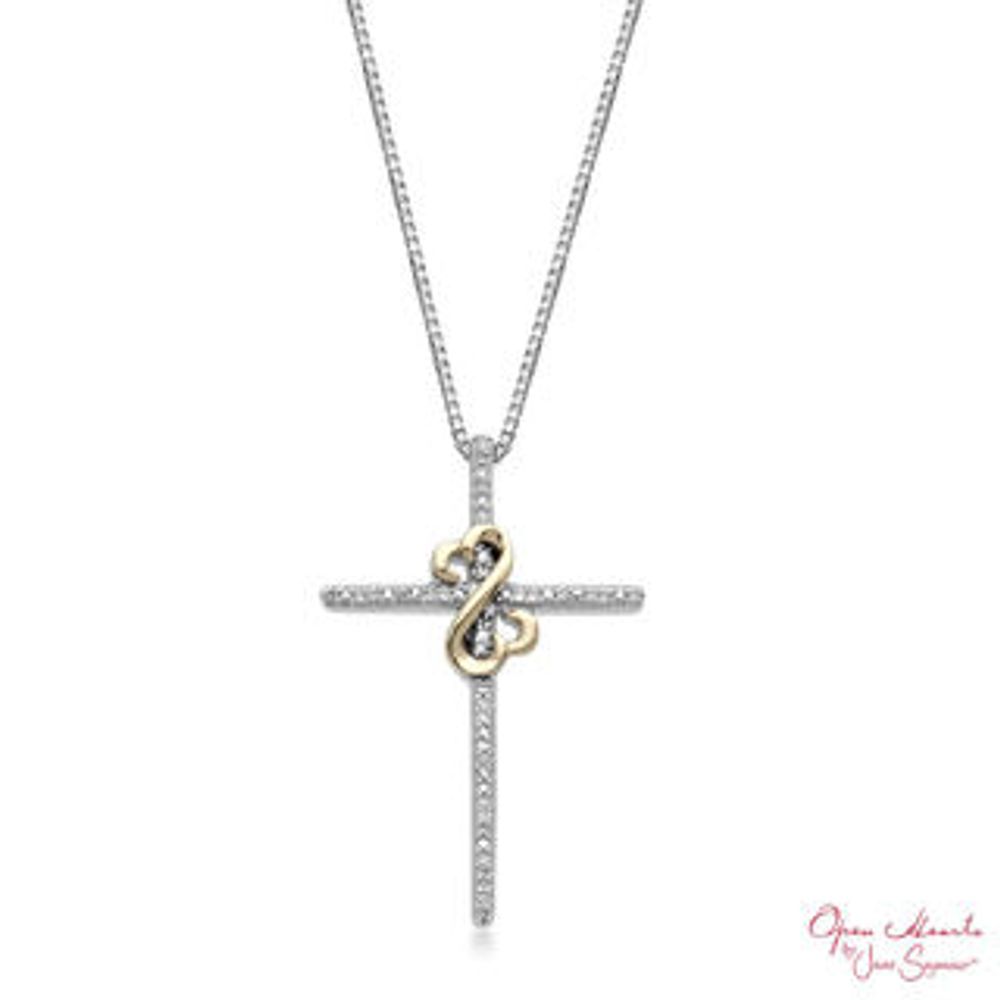 Previously Owned - Open Hearts by Jane Seymour™ 0.04 CT. T.W. Diamond Cross Pendant in Sterling Silver and 10K Gold|Peoples Jewellers
