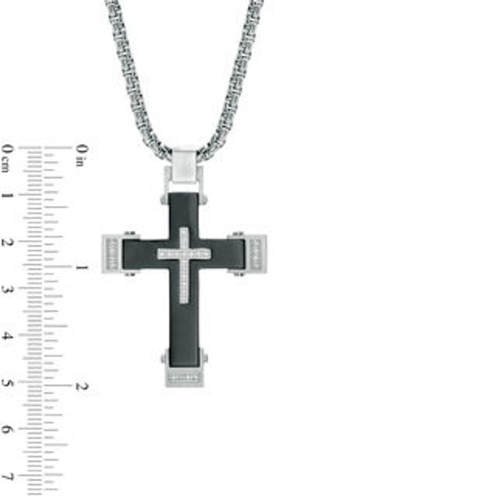 Previously Owned - Men's 0.22 CT. T.W. Diamond Cross Pendant in Two-Tone Stainless Steel - 24"|Peoples Jewellers