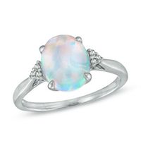 Previously Owned - Oval Lab-Created Opal and Diamond Accent Ring in 10K White Gold|Peoples Jewellers