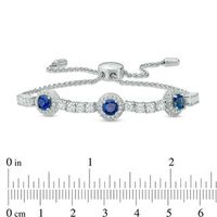 Previously Owned - 5.0mm Lab-Created Blue and White Sapphire Frame Three Stone Bolo Bracelet in Sterling Silver - 9.0"|Peoples Jewellers