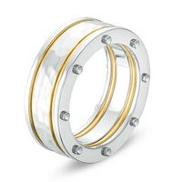 Previously Owned - Men's 9.0mm Hammered Centre Yellow IP Stripes Riveted Wedding Band in Stainless Steel|Peoples Jewellers