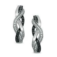 Previously Owned - 0.09 CT. T.W. Enhanced Black and White Diamond Loose Braid Hoop Earrings in Sterling Silver|Peoples Jewellers