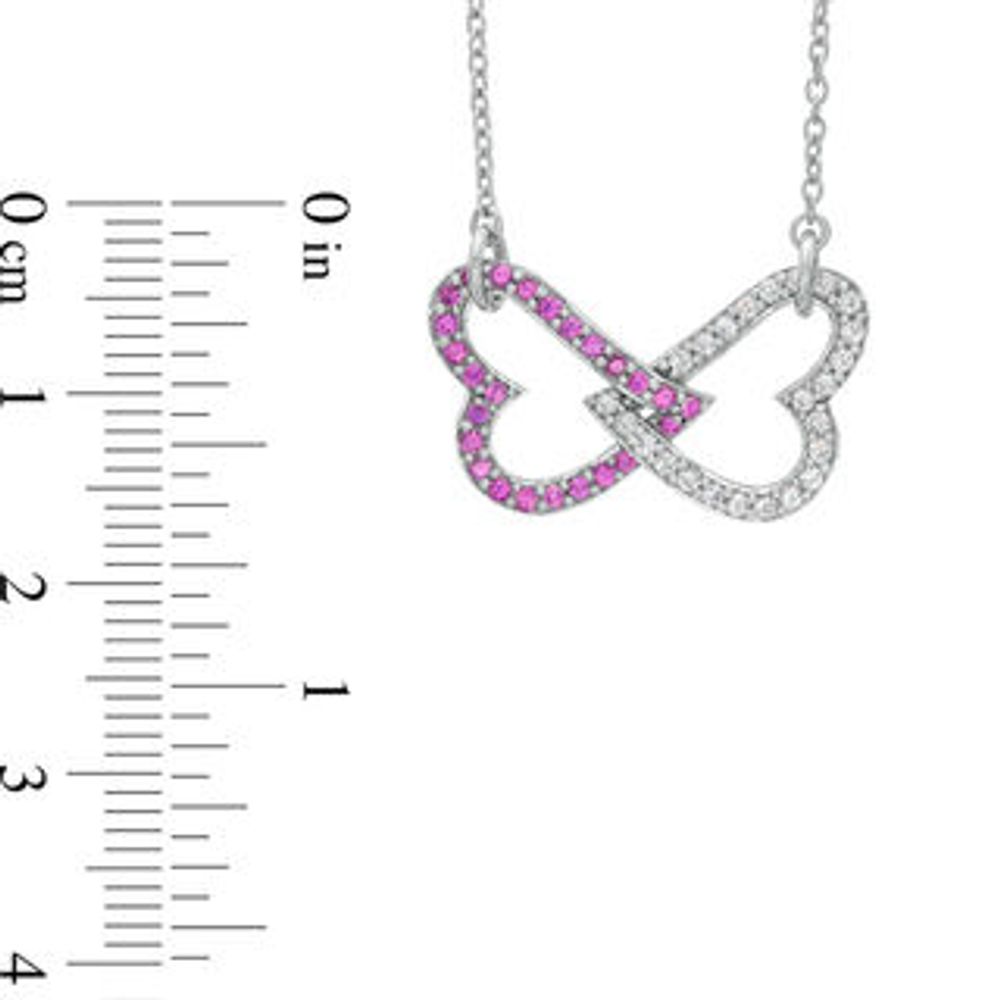 Previously Owned - Lab-Created Pink and White Sapphire Interlocked Heart Necklace in Sterling Silver|Peoples Jewellers