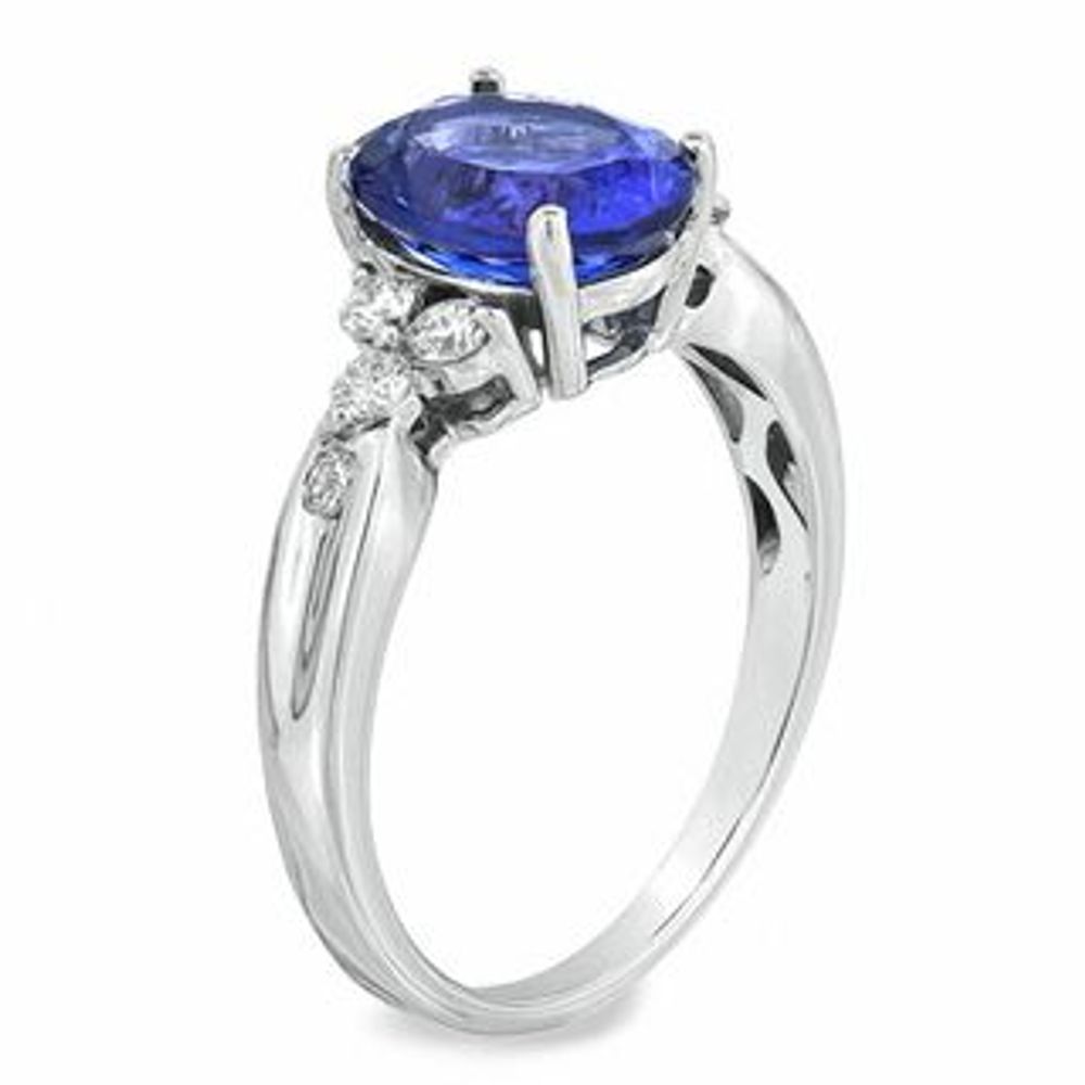 Previously Owned - Oval Tanzanite and 0.27 CT. T.W. Diamond Ring in 14K White Gold|Peoples Jewellers