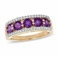 Previously Owned - 4.0mm Amethyst and 0.14 CT. T.W. Diamond Ring in 10K Gold|Peoples Jewellers