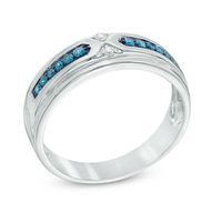 Previously Owned - Men's 0.15 CT. T.W. Enhanced Blue and White Diamond Wedding Band in 10K White Gold|Peoples Jewellers