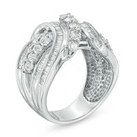 Previously Owned - 1.96 CT. T.W. Baguette and Round Diamond Bypass Ring in 10K White Gold|Peoples Jewellers