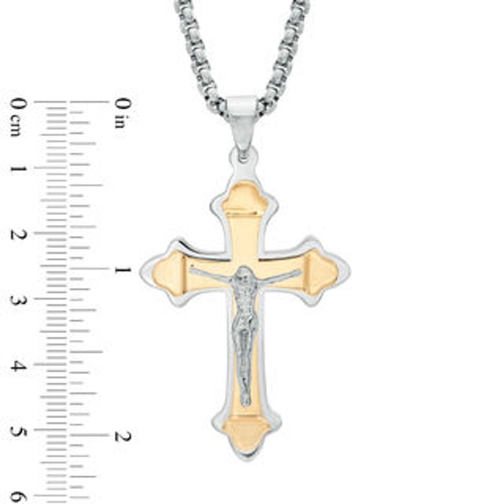 Previously Owned - Men's Crucifix Pendant in Two-Tone Stainless Steel - 24"|Peoples Jewellers