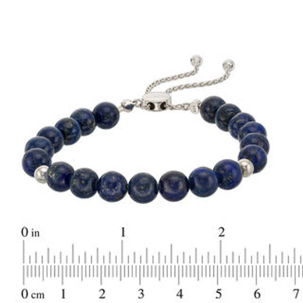 Previously Owned - 8.0mm Lapis Lazuli and Polished Bead Bolo Bracelet in Sterling Silver - 9.0"|Peoples Jewellers