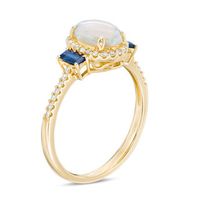 Previously Owned - Oval Opal, Blue Sapphire and 0.10 CT. T.W. Diamond Frame Three Stone Ring in 10K Gold|Peoples Jewellers