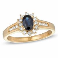 Previously Owned - Oval Blue Sapphire and 0.29 CT. T.W. Diamond Ring in 10K Gold|Peoples Jewellers