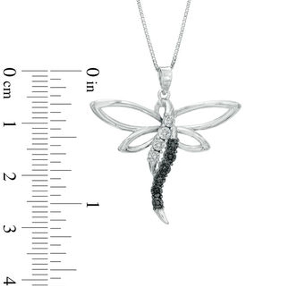 Previously Owned - 0.05 CT. T.W. Enhanced Black and White Diamond Dragonfly Pendant in Sterling Silver|Peoples Jewellers