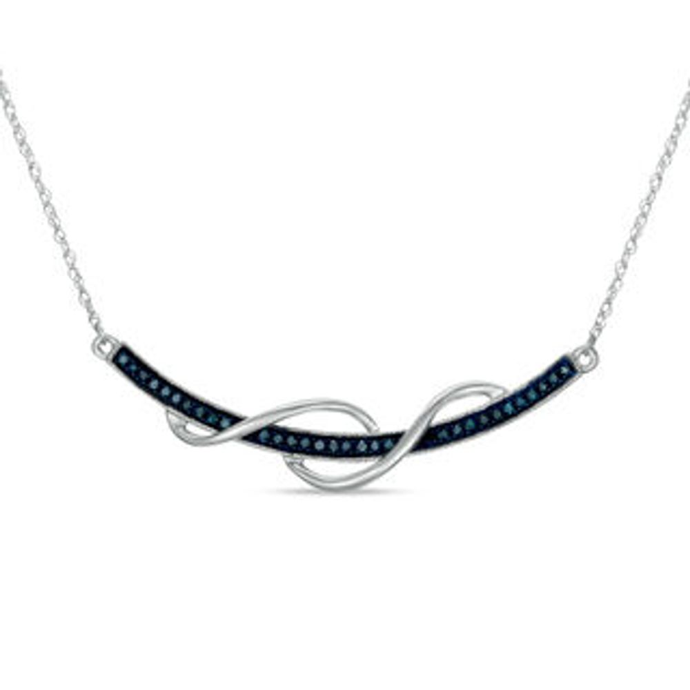 Previously Owned - 0.15 CT. T.W. Enhanced Blue Diamond Ribbon Necklace in Sterling Silver - 16"|Peoples Jewellers