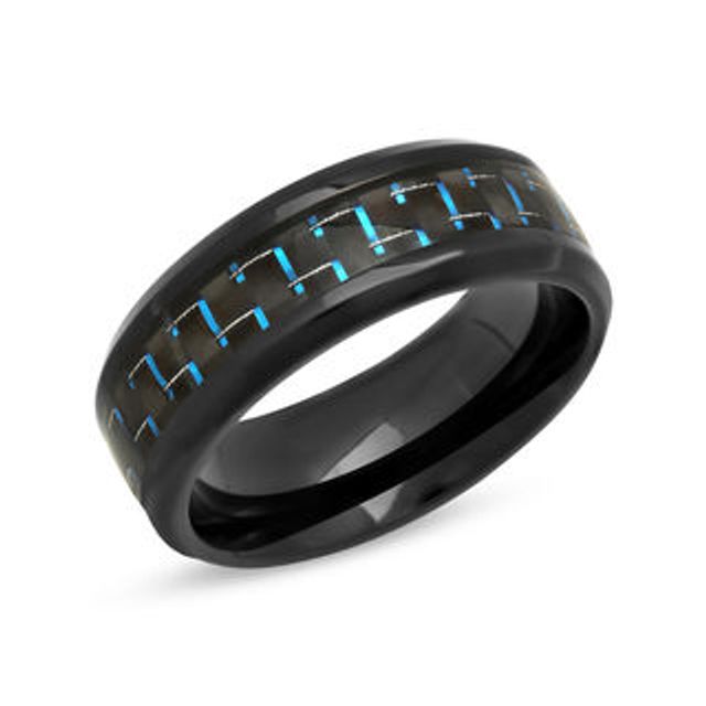 Previously Owned - Men's 8.0mm Comfort Fit Carbon Fibre Textured Black IP Wedding Band in Stainless Steel|Peoples Jewellers