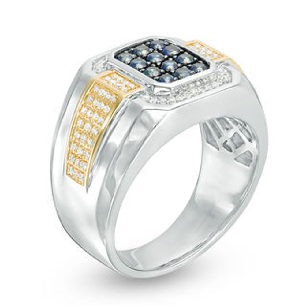 Previously Owned - Men's Blue Sapphire and 0.25 CT. T.W. Diamond Signet Ring in 10K Two-Tone Gold|Peoples Jewellers