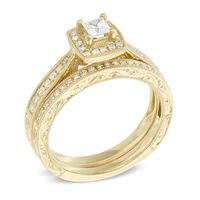Previously Owned - 0.45 CT. T.W.  Princess-Cut Diamond Frame Vintage-Style Bridal Set in 14K Gold|Peoples Jewellers