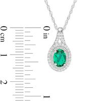 Previously Owned - Oval Lab-Created Emerald and White Sapphire Frame Split Shank Ring and Pendant Set in Sterling Silver|Peoples Jewellers