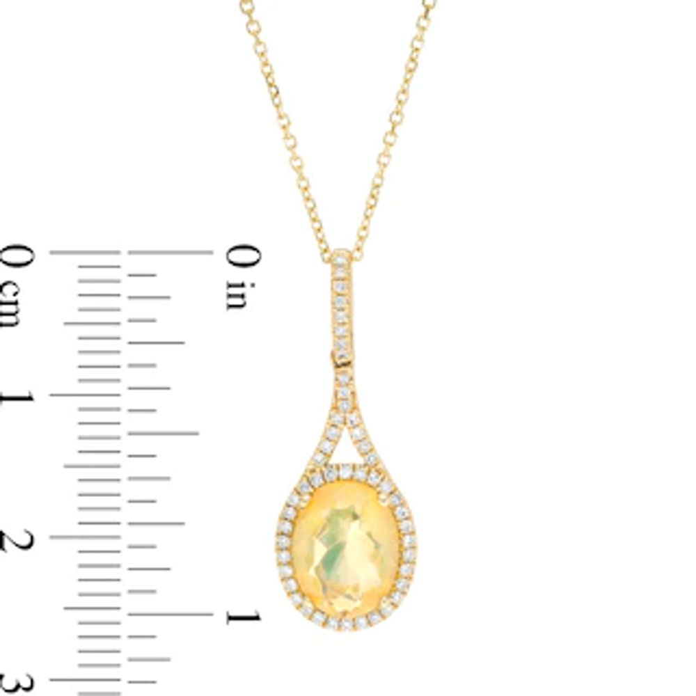 Previously Owned - Oval Multi-Colour Opal and 0.14 CT. T.W. Diamond Frame Drop Pendant in 10K Gold|Peoples Jewellers