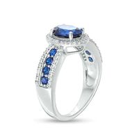 Previously Owned - Oval Lab-Created Blue Ceylon and White Sapphire Frame Ring in Sterling Silver|Peoples Jewellers