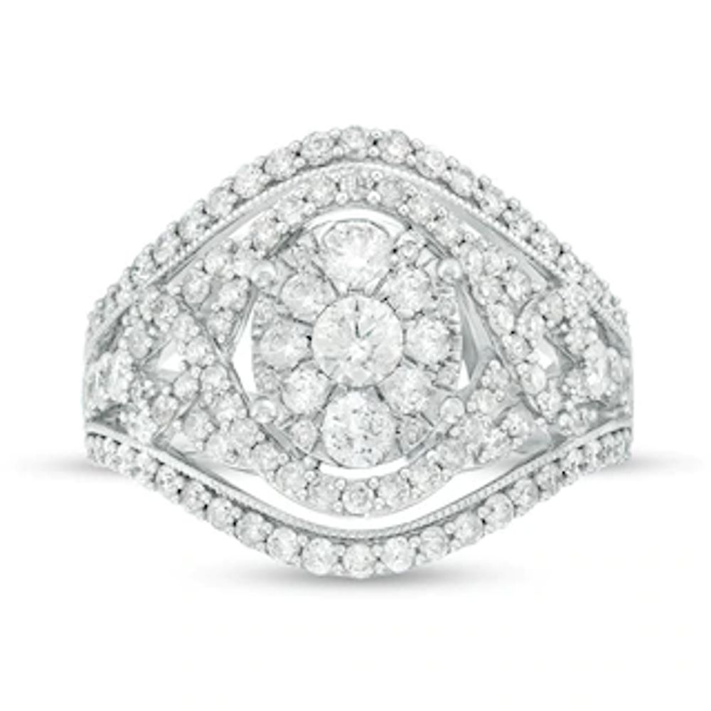 Previously Owned - 1.50 CT. T.W. Composite Diamond Bypass Oval Frame Crossover Ring in 10K White Gold|Peoples Jewellers