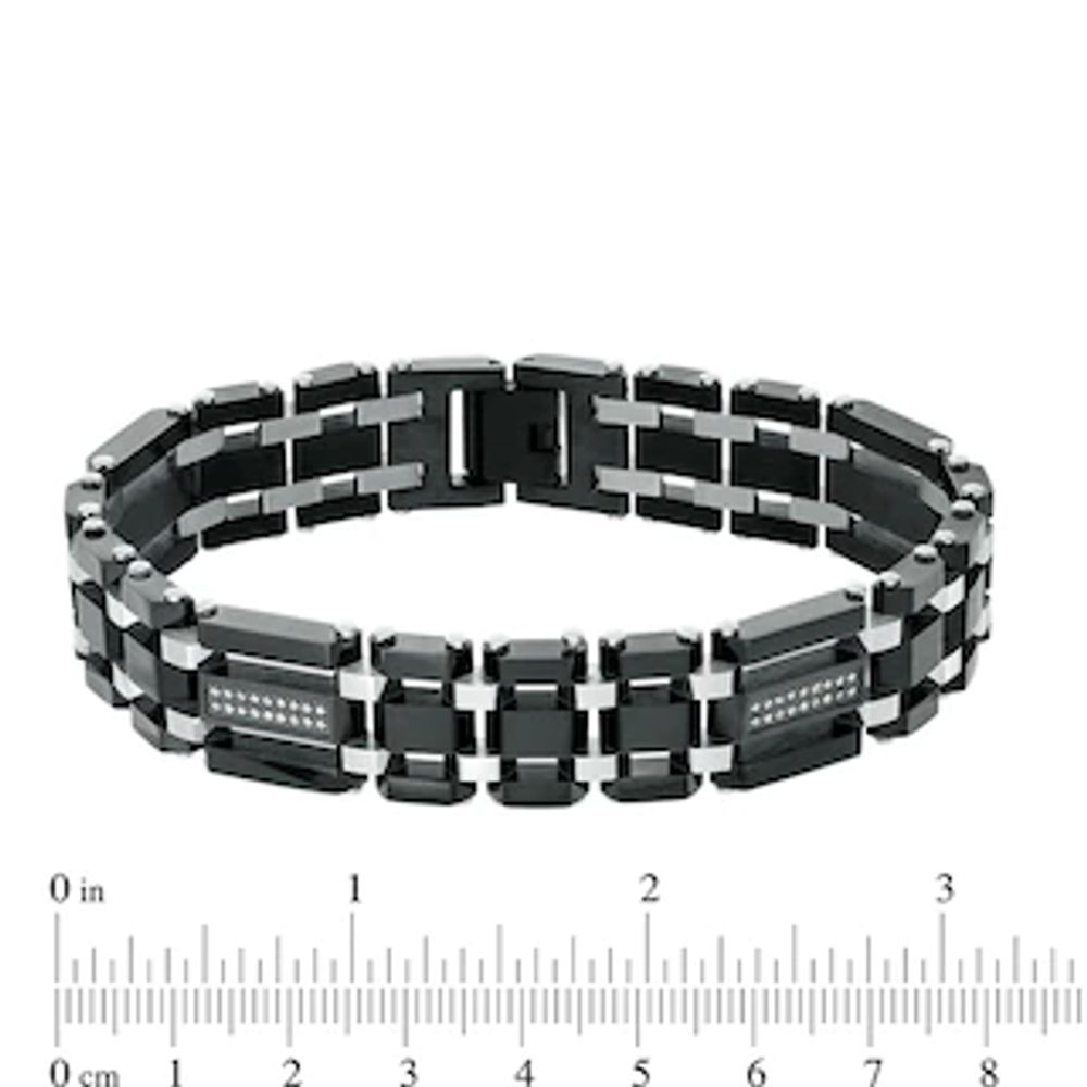 Previously Owned - Men's 0.28 CT. T.W. Diamond Triple Row Link Bracelet in Stainless Steel and Black IP - 8.75"|Peoples Jewellers