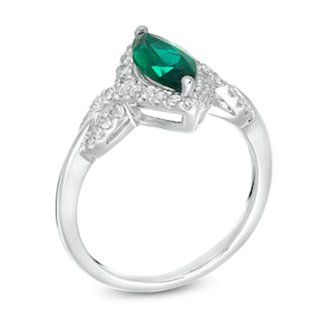 Previously Owned - Marquise Lab-Created Emerald and White Sapphire Frame Ring in 10K White Gold|Peoples Jewellers