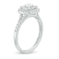 Previously Owned - 0.60 CT. T.W. Diamond Double Cushion Frame Engagement Ring in 14K White Gold (I/I2)|Peoples Jewellers