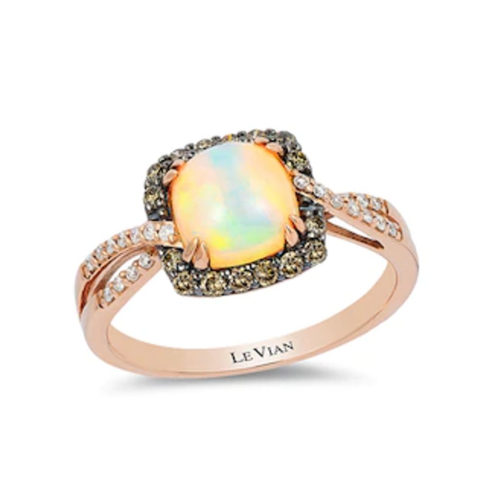 Previously Owned - Le Vian® Neopolitan Opal™ and 0.28 CT. T.W. Diamond Frame Split Shank Ring in 14K Strawberry Gold™|Peoples Jewellers