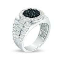 Previously Owned - Men's Composite Black and White Sapphire Frame Stepped Shank Ring in Sterling Silver|Peoples Jewellers