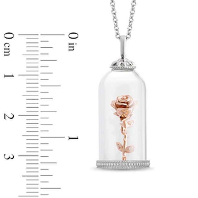 Previously Owned - Enchanted Disney Belle Diamond Rose in Glass Dome Pendant in Sterling Silver and 10K Rose Gold - 24"|Peoples Jewellers