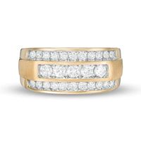 Previously Owned - Men's 1.00 CT. T.W. Diamond Triple Row Ring in 10K Gold|Peoples Jewellers
