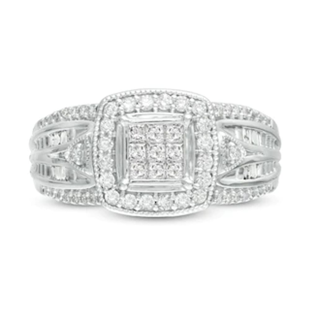Previously Owned - 0.50 CT. T.W. Princess-Cut Composite Diamond Vintage-Style Engagement Ring in 10K White Gold|Peoples Jewellers