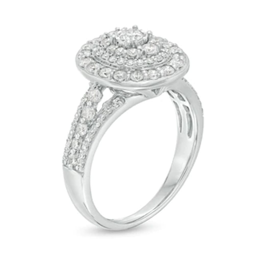 Previously Owned - 0.95 CT. T.W. Diamond Frame Multi-Row Engagement Ring in 10K White Gold|Peoples Jewellers