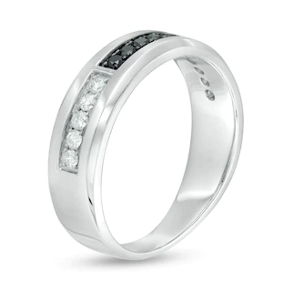 Previously Owned - Men's 0.37 CT. T.W. Enhanced Black and White Diamond Brick-Patterned Band in 10K White Gold|Peoples Jewellers