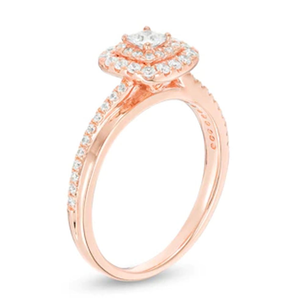 Previously Owned - 0.45 CT. T.W. Princess-Cut Diamond Double Frame Engagement Ring in 14K Rose Gold|Peoples Jewellers