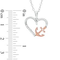 Previously Owned - 0.10 CT. T.W. Diamond Heart with Side Anchor Pendant in Sterling Silver and 14K Rose Gold Plate|Peoples Jewellers