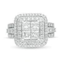 Previously Owned - 2.81 CT. T.W. Quad Princess-Cut Diamond Double Frame Engagement Ring in 14K White Gold|Peoples Jewellers